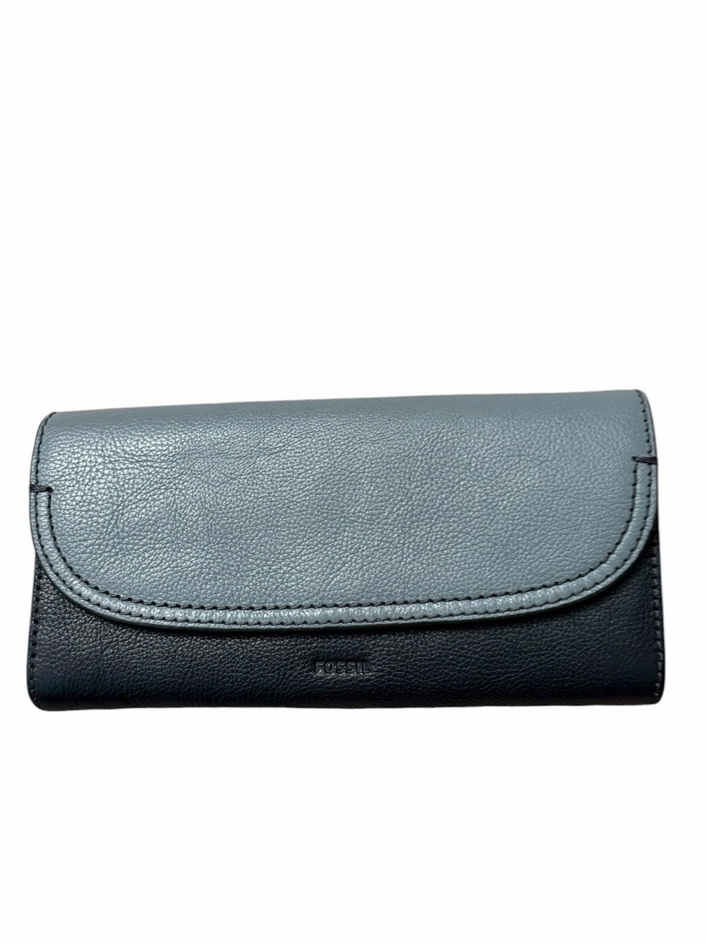 Fossil Cleo Flap Clutch Two-Tone Light Blue and Dark Navy Blue Leather Wallet